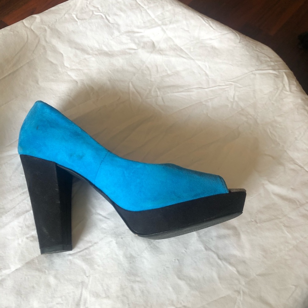 H&M suede blue peep toe heels